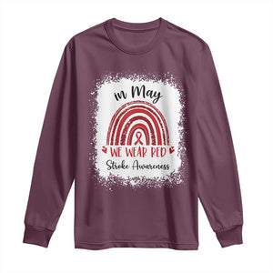 In May We Wear Red Stroke Awareness Long Sleeve Shirt Bleach Effect TS11 Maroon Print Your Wear