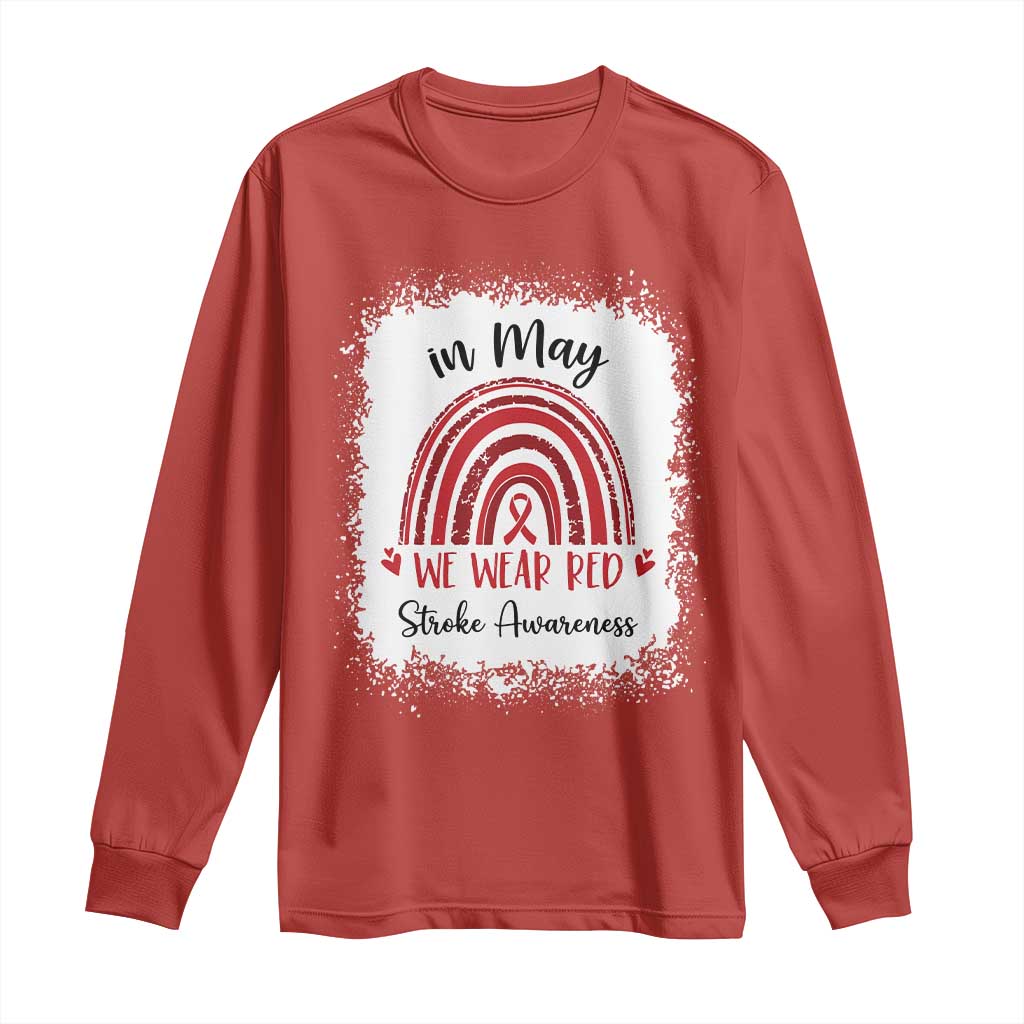 In May We Wear Red Stroke Awareness Long Sleeve Shirt Bleach Effect TS11 Red Print Your Wear