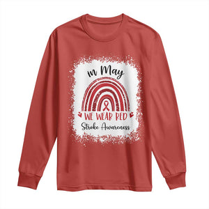 In May We Wear Red Stroke Awareness Long Sleeve Shirt Bleach Effect TS11 Red Print Your Wear