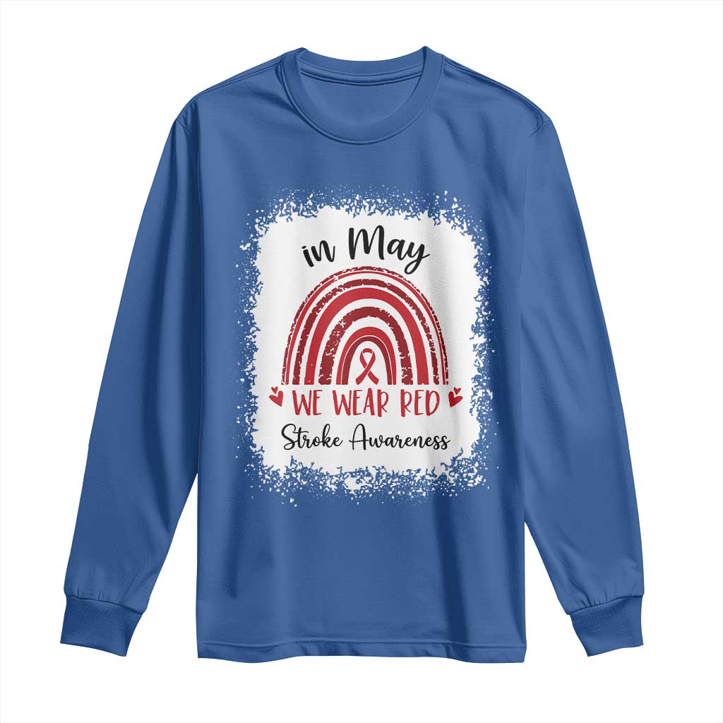 In May We Wear Red Stroke Awareness Long Sleeve Shirt Bleach Effect TS11 Royal Blue Print Your Wear