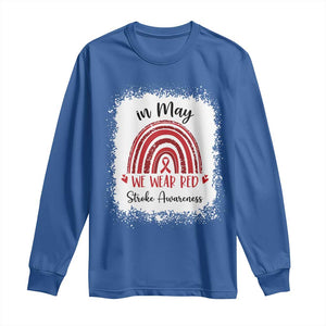 In May We Wear Red Stroke Awareness Long Sleeve Shirt Bleach Effect TS11 Royal Blue Print Your Wear
