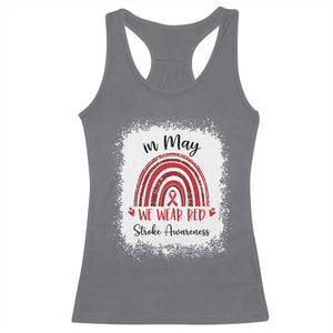 In May We Wear Red Stroke Awareness Racerback Tank Top Bleach Effect TS11 Charcoal Print Your Wear