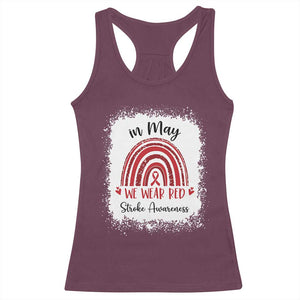In May We Wear Red Stroke Awareness Racerback Tank Top Bleach Effect TS11 Maroon Print Your Wear