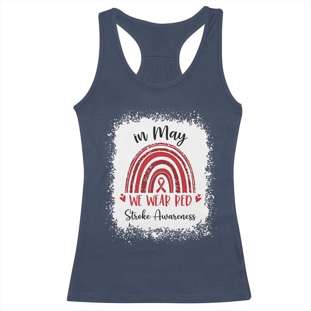 In May We Wear Red Stroke Awareness Racerback Tank Top Bleach Effect TS11 Navy Print Your Wear