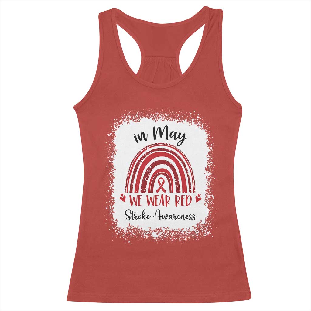 In May We Wear Red Stroke Awareness Racerback Tank Top Bleach Effect TS11 Red Print Your Wear