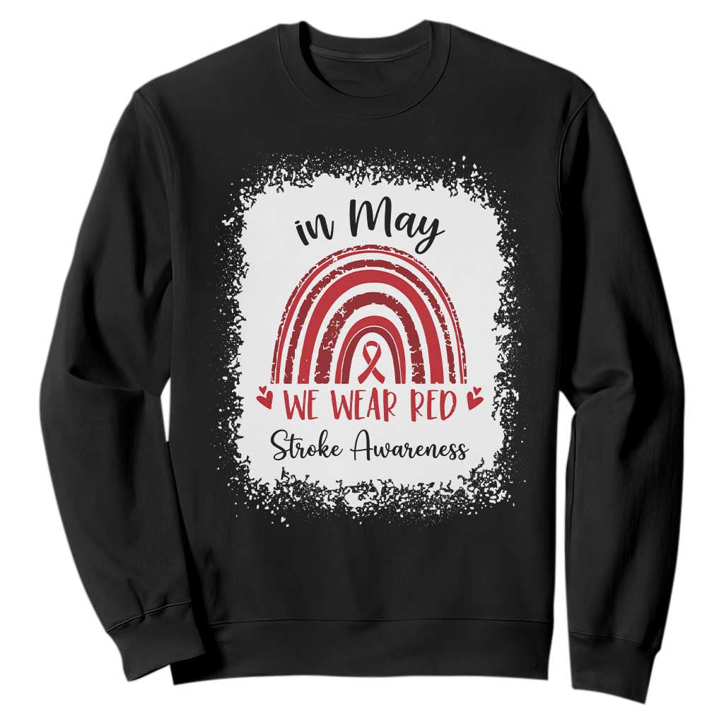 In May We Wear Red Stroke Awareness Sweatshirt Bleach Effect TS11 Black Print Your Wear