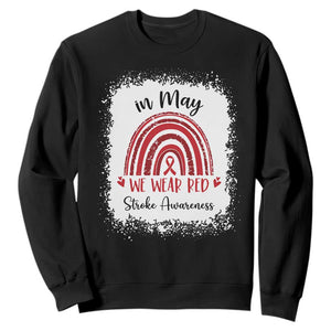 In May We Wear Red Stroke Awareness Sweatshirt Bleach Effect TS11 Black Print Your Wear