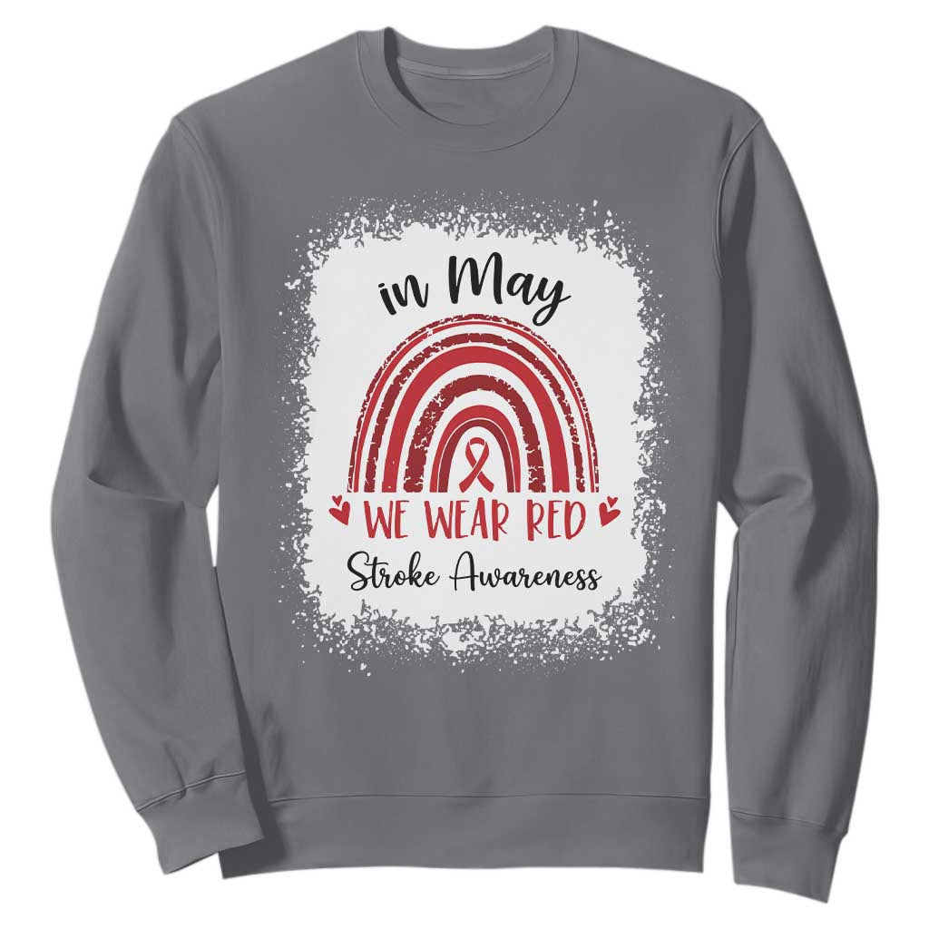 In May We Wear Red Stroke Awareness Sweatshirt Bleach Effect TS11 Charcoal Print Your Wear