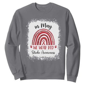 In May We Wear Red Stroke Awareness Sweatshirt Bleach Effect TS11 Charcoal Print Your Wear