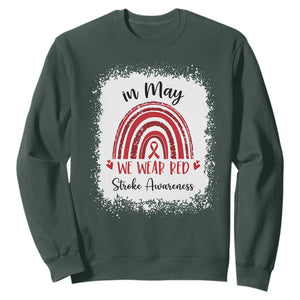 In May We Wear Red Stroke Awareness Sweatshirt Bleach Effect TS11 Dark Forest Green Print Your Wear