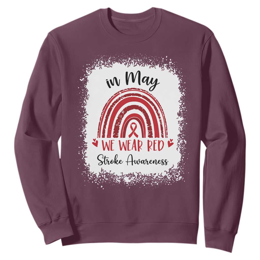 In May We Wear Red Stroke Awareness Sweatshirt Bleach Effect TS11 Maroon Print Your Wear