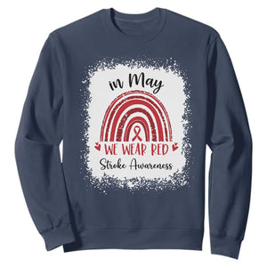 In May We Wear Red Stroke Awareness Sweatshirt Bleach Effect TS11 Navy Print Your Wear