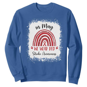 In May We Wear Red Stroke Awareness Sweatshirt Bleach Effect TS11 Royal Blue Print Your Wear