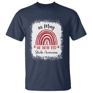 In May We Wear Red Stroke Awareness T Shirt Bleach Effect TS11 Navy Print Your Wear