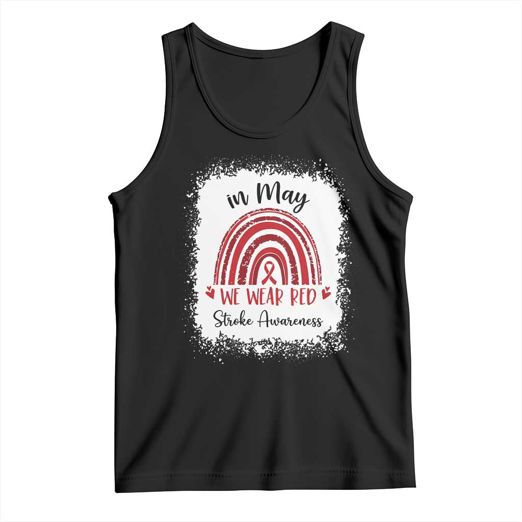 In May We Wear Red Stroke Awareness Tank Top Bleach Effect TS11 Black Print Your Wear