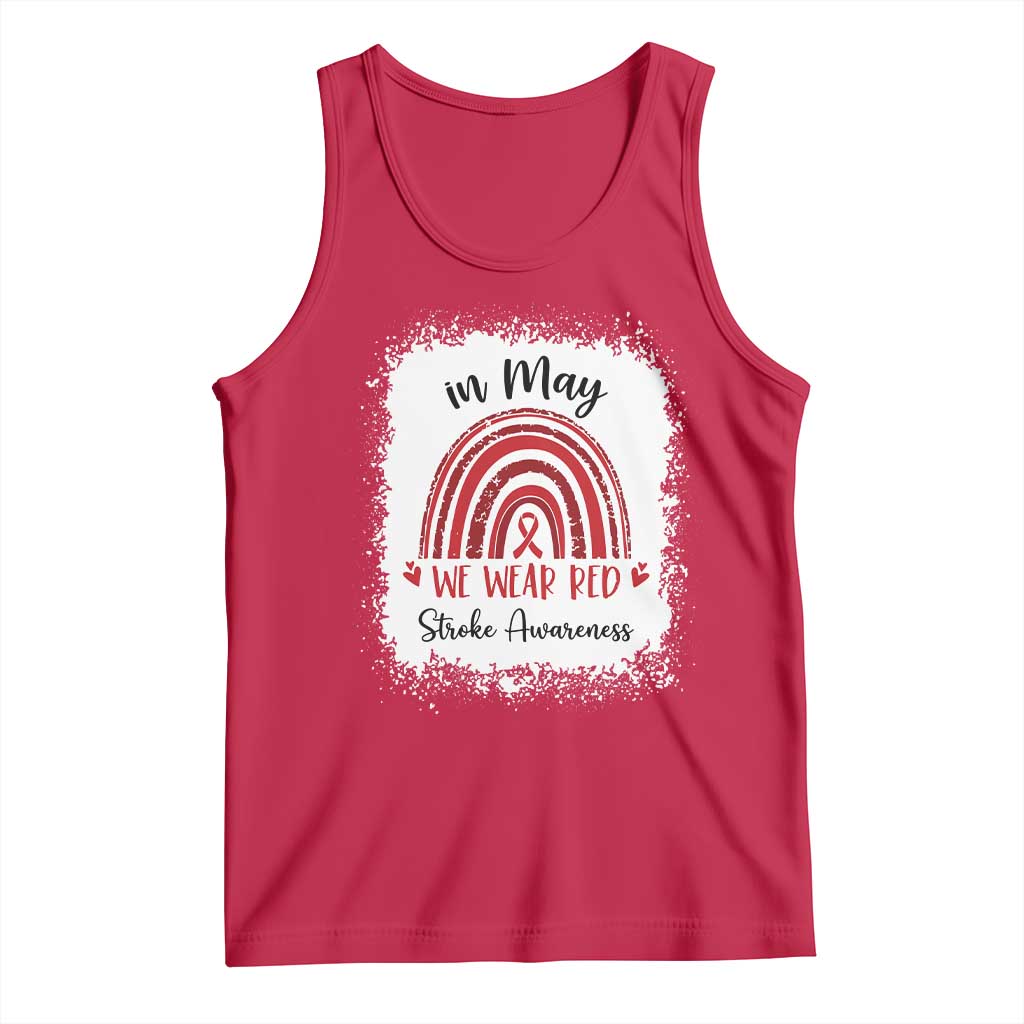 In May We Wear Red Stroke Awareness Tank Top Bleach Effect TS11 Red Print Your Wear