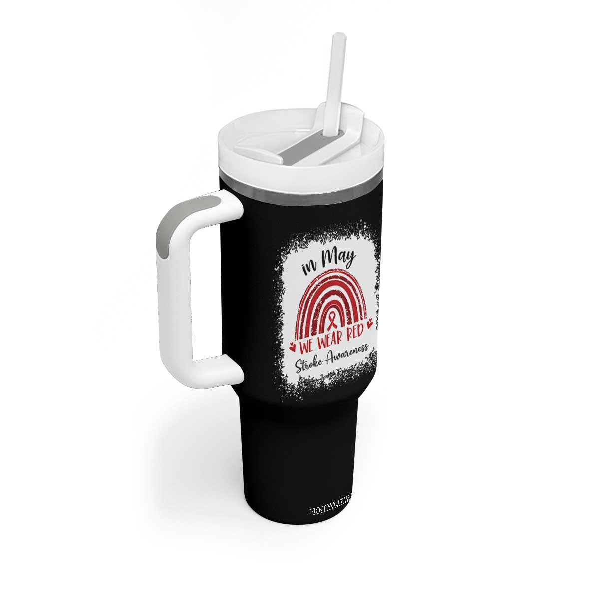 In May We Wear Red Stroke Awareness Tumbler With Handle Bleach Effect TS11 Print Your Wear