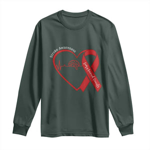 Stroke Awareness Long Sleeve Shirt Stroke Survivor Warrior Brain Attack TS11 Dark Forest Green Print Your Wear