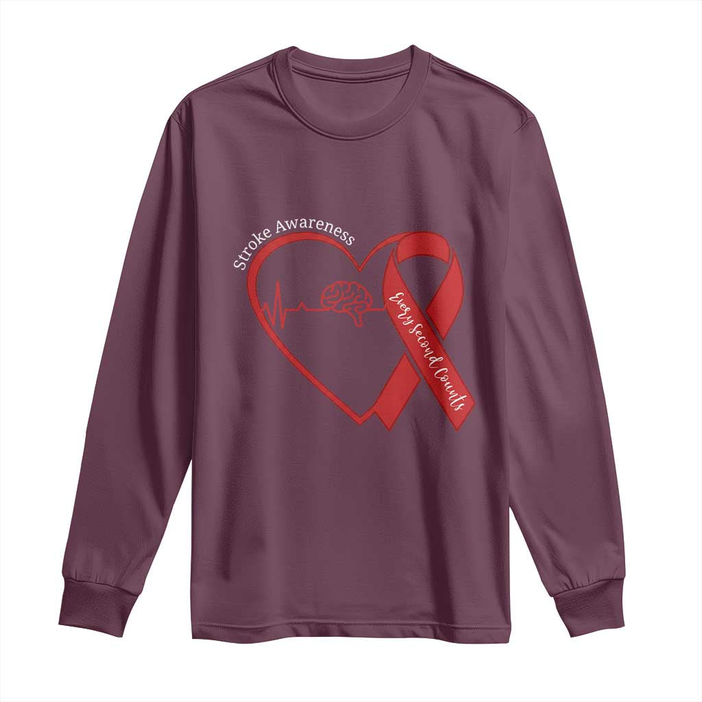Stroke Awareness Long Sleeve Shirt Stroke Survivor Warrior Brain Attack TS11 Maroon Print Your Wear