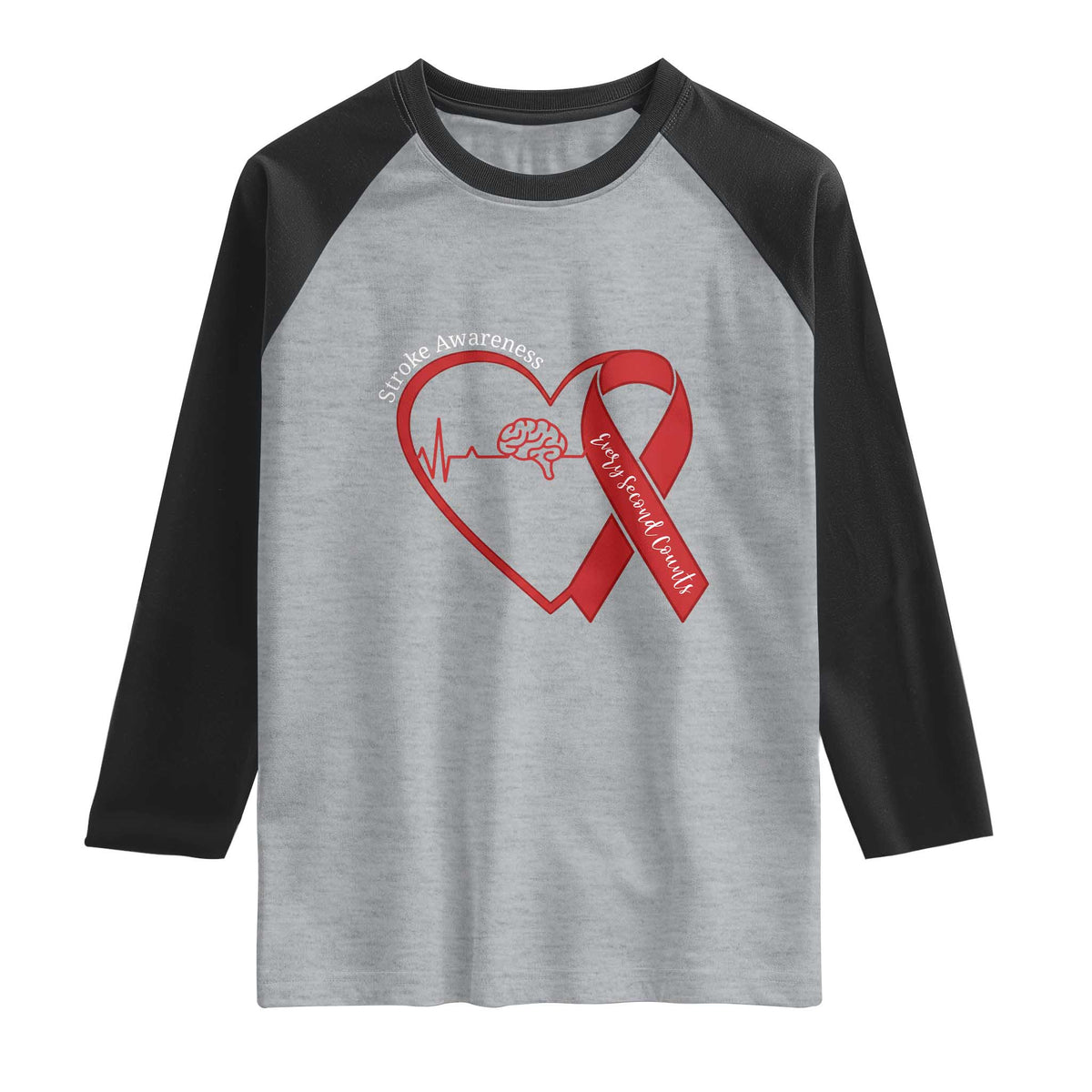 Stroke Awareness Raglan Shirt Stroke Survivor Warrior Brain Attack TS11 Heather Gray Black Print Your Wear