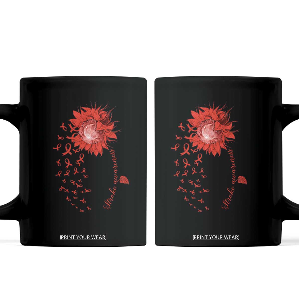 Sunflower Stroke Awareness Red Ribbon Coffee Mug TS11 Black Print Your Wear