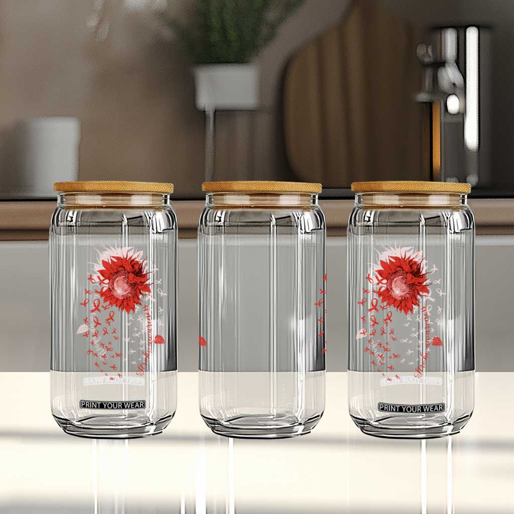 Sunflower Stroke Awareness Red Ribbon Glass Can TS11 Print Your Wear