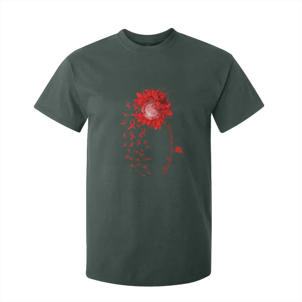 Sunflower Stroke Awareness Red Ribbon T Shirt For Kid TS11 Dark Forest Green Print Your Wear