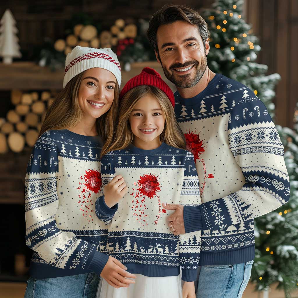 Sunflower Stroke Awareness Red Ribbon Ugly Christmas Sweater TS11 Beige Navy Print Your Wear