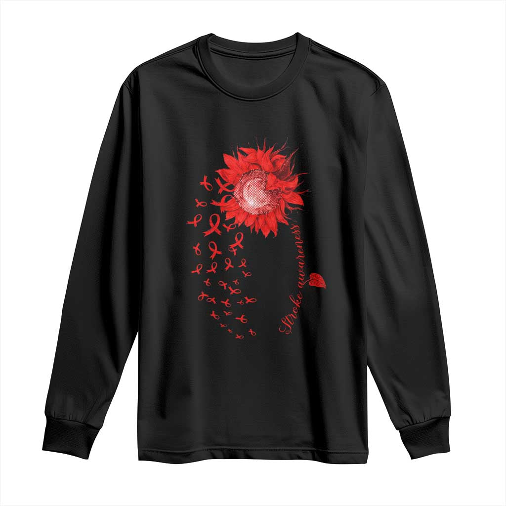 Sunflower Stroke Awareness Red Ribbon Long Sleeve Shirt TS11 Black Print Your Wear