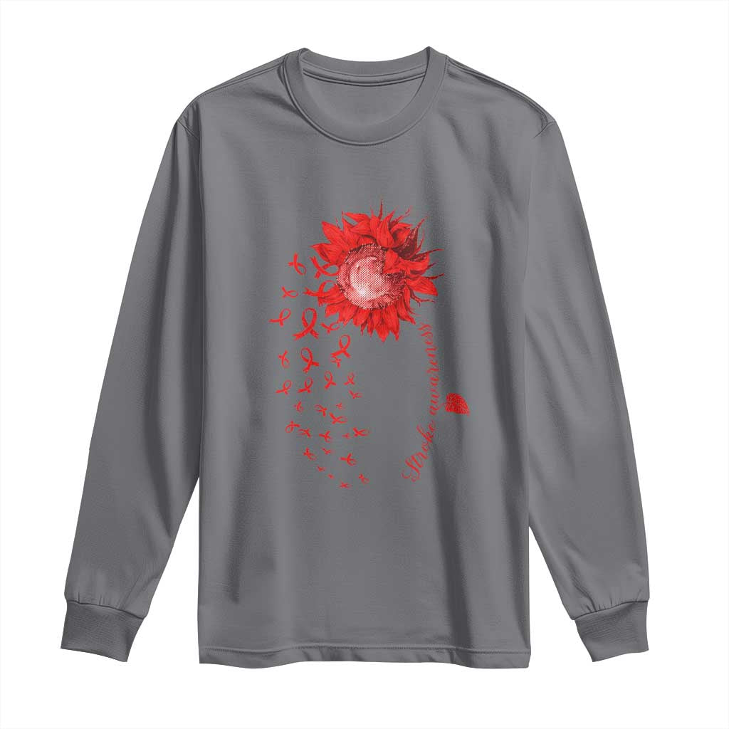 Sunflower Stroke Awareness Red Ribbon Long Sleeve Shirt TS11 Charcoal Print Your Wear