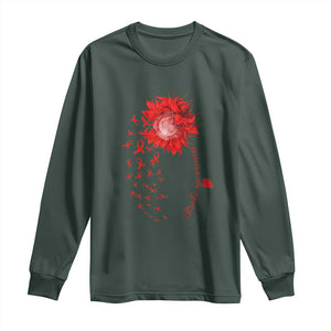 Sunflower Stroke Awareness Red Ribbon Long Sleeve Shirt TS11 Dark Forest Green Print Your Wear