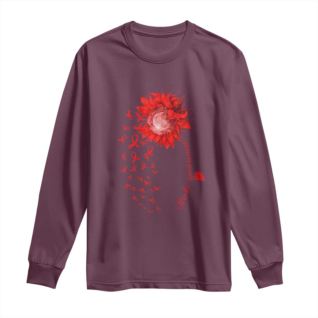 Sunflower Stroke Awareness Red Ribbon Long Sleeve Shirt TS11 Maroon Print Your Wear