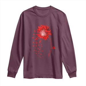 Sunflower Stroke Awareness Red Ribbon Long Sleeve Shirt TS11 Maroon Print Your Wear