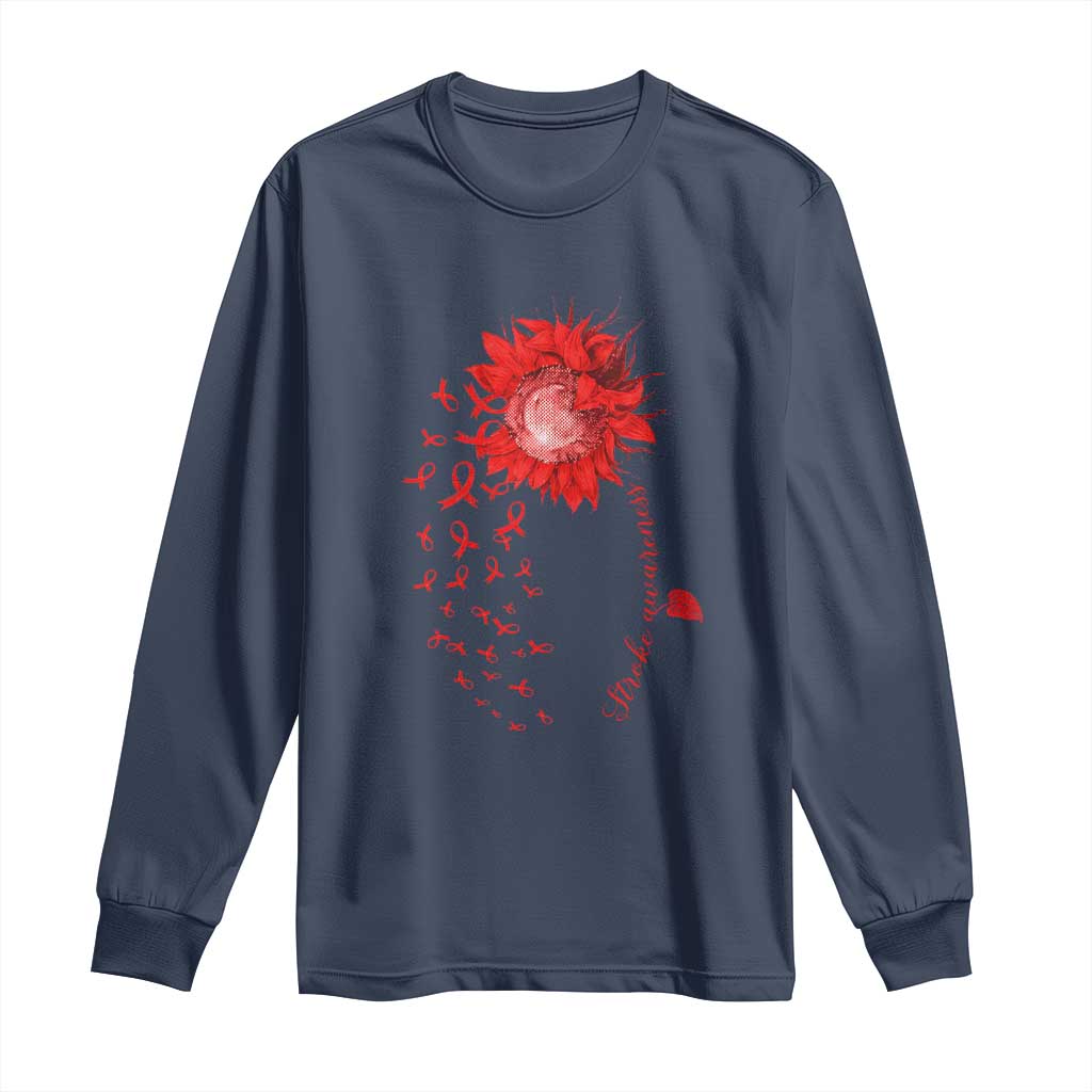 Sunflower Stroke Awareness Red Ribbon Long Sleeve Shirt TS11 Navy Print Your Wear