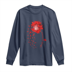 Sunflower Stroke Awareness Red Ribbon Long Sleeve Shirt TS11 Navy Print Your Wear