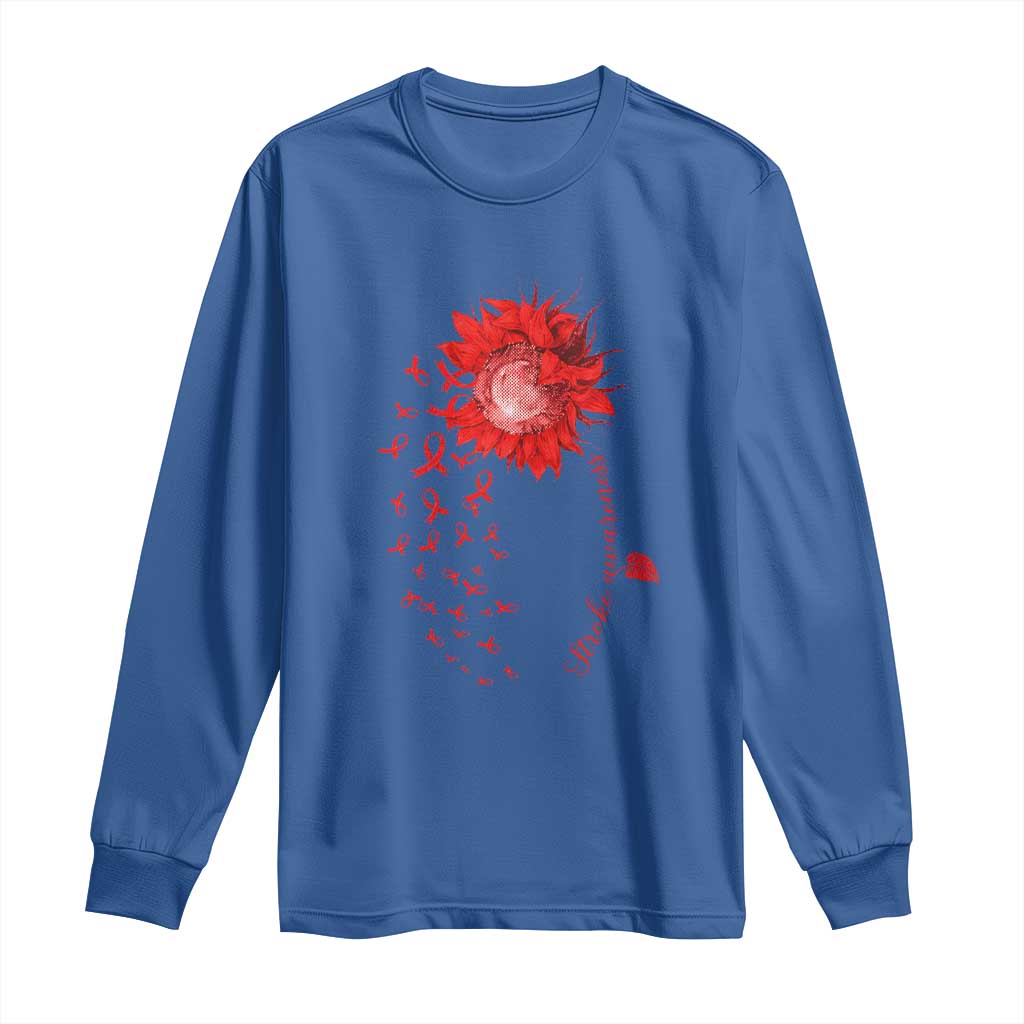 Sunflower Stroke Awareness Red Ribbon Long Sleeve Shirt TS11 Royal Blue Print Your Wear
