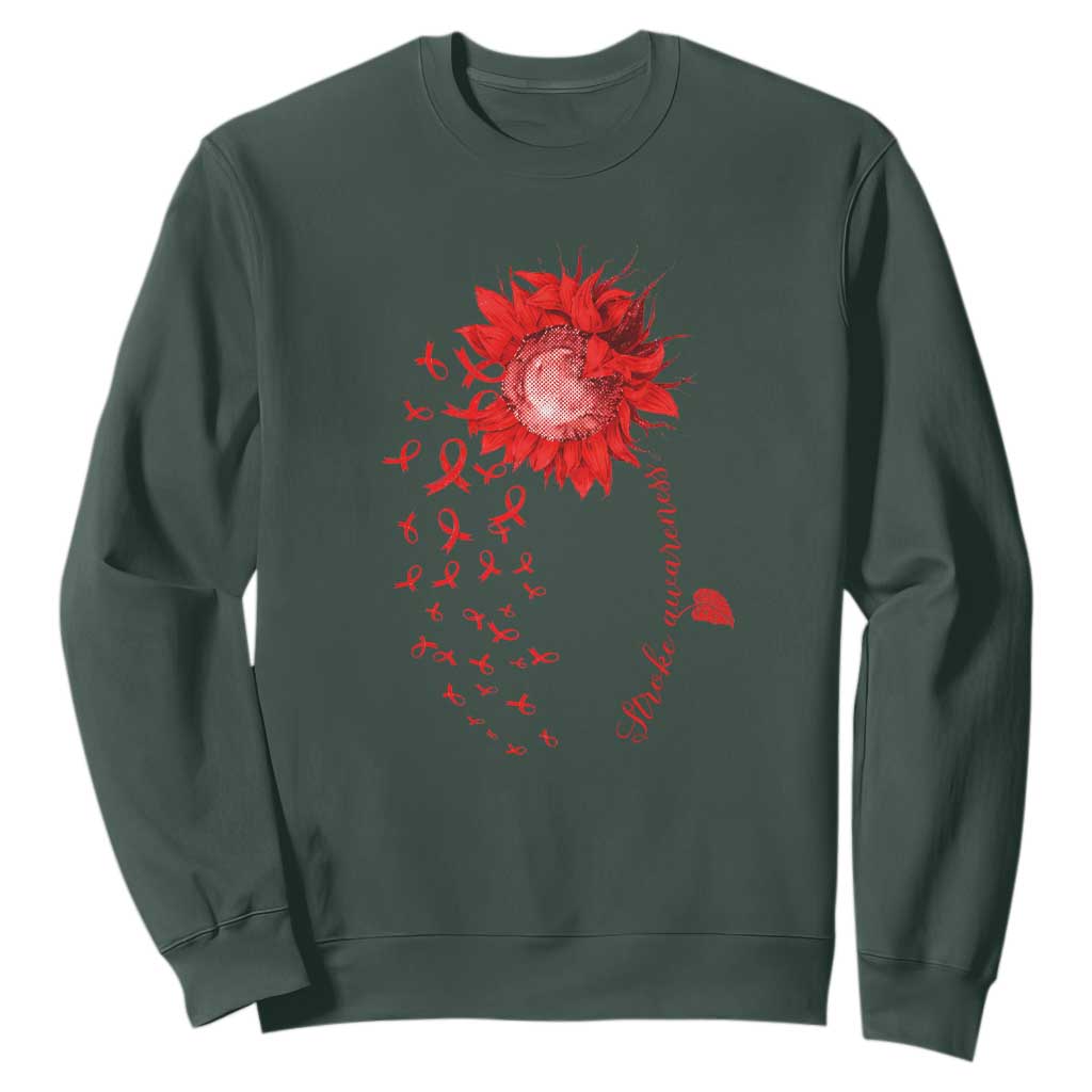 Sunflower Stroke Awareness Red Ribbon Sweatshirt TS11 Dark Forest Green Print Your Wear