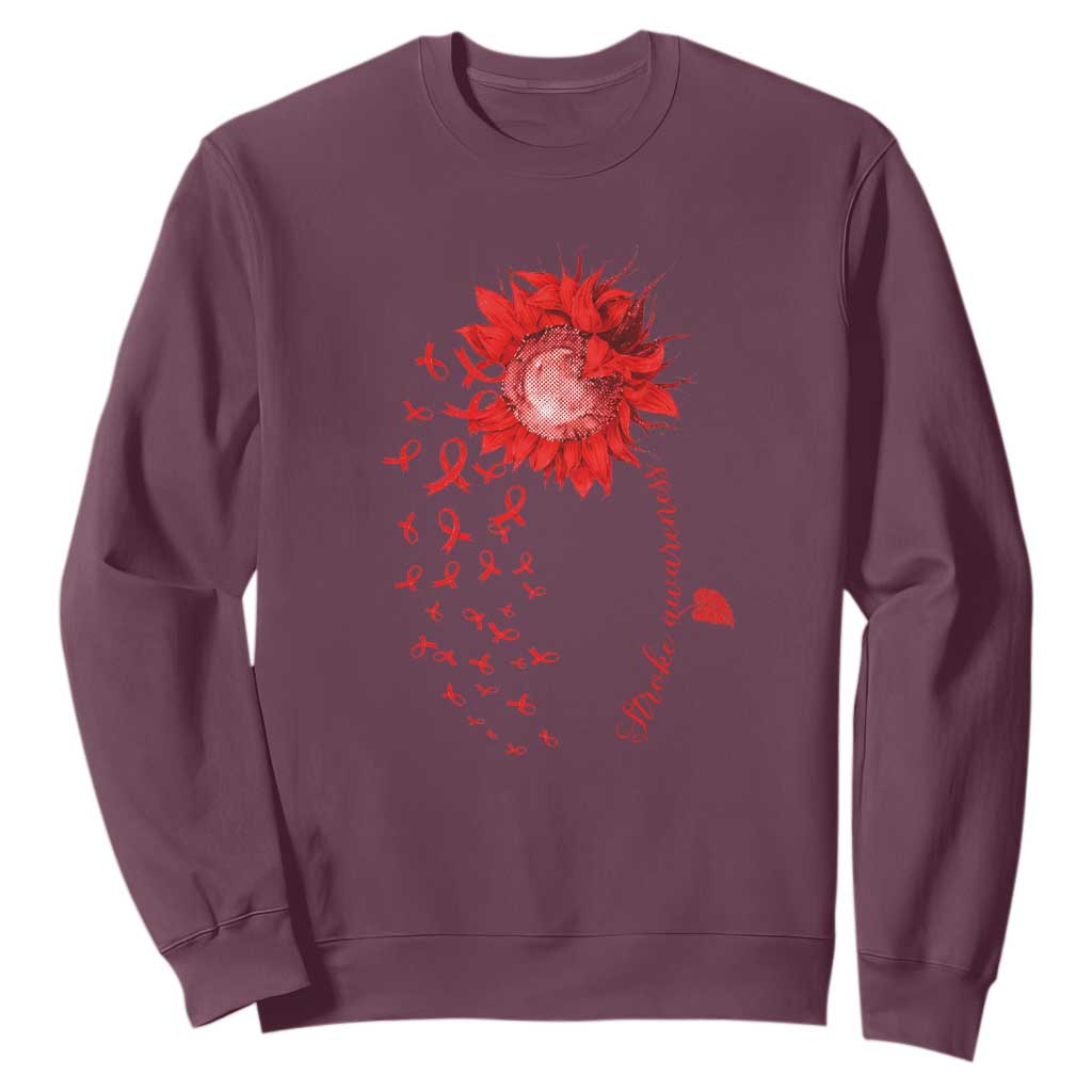Sunflower Stroke Awareness Red Ribbon Sweatshirt TS11 Maroon Print Your Wear