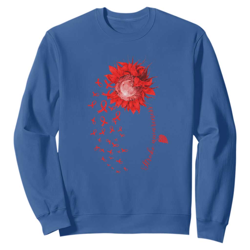 Sunflower Stroke Awareness Red Ribbon Sweatshirt TS11 Royal Blue Print Your Wear