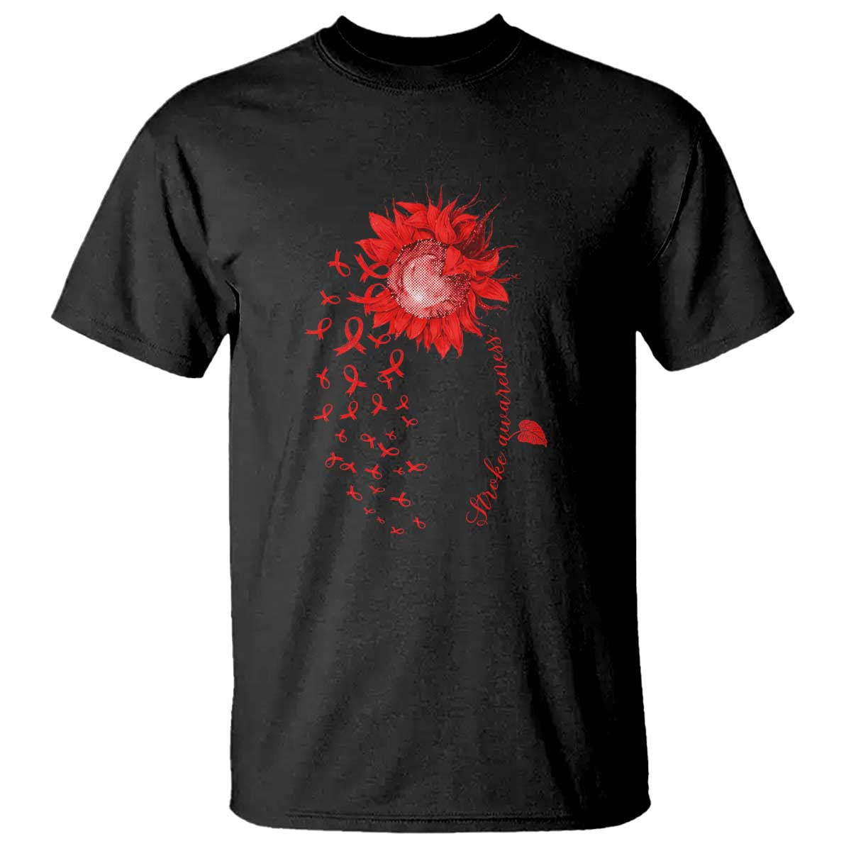 Sunflower Stroke Awareness Red Ribbon T Shirt TS11 Black Print Your Wear