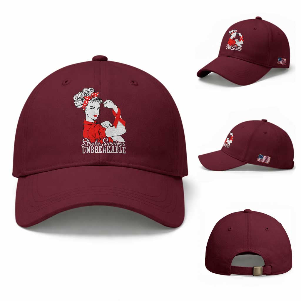 Stroke Survivor Unbreakable Baseball Cap Stroke Awareness Gift TS11 Baseball Cap Universal Fit Maroon Print Your Wear
