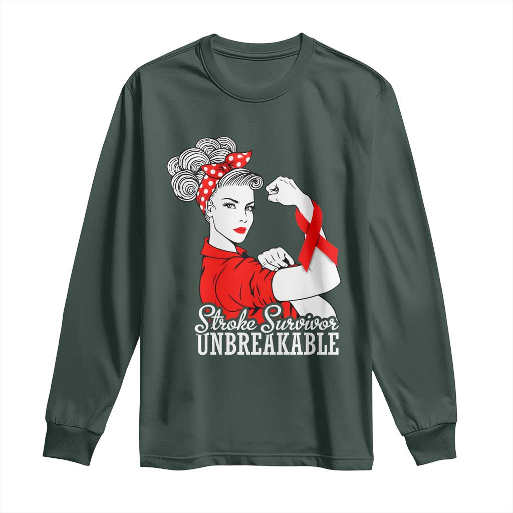 Stroke Survivor Unbreakable Long Sleeve Shirt Stroke Awareness Gift TS11 Dark Forest Green Print Your Wear