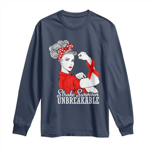 Stroke Survivor Unbreakable Long Sleeve Shirt Stroke Awareness Gift TS11 Navy Print Your Wear