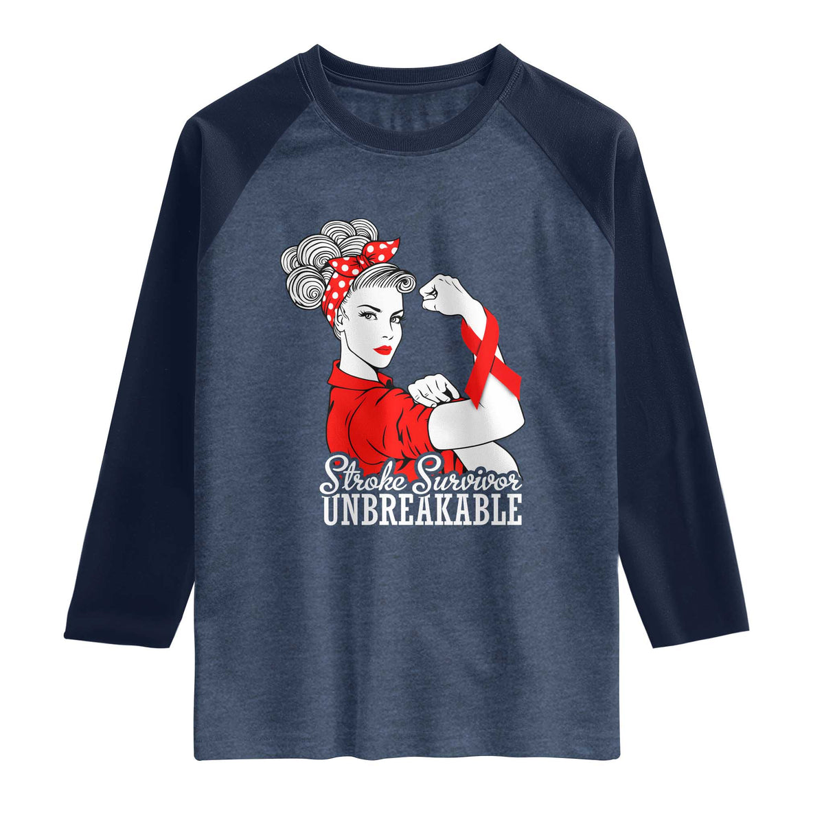 Stroke Survivor Unbreakable Raglan Shirt Stroke Awareness Gift TS11 Heather Denim Navy Print Your Wear