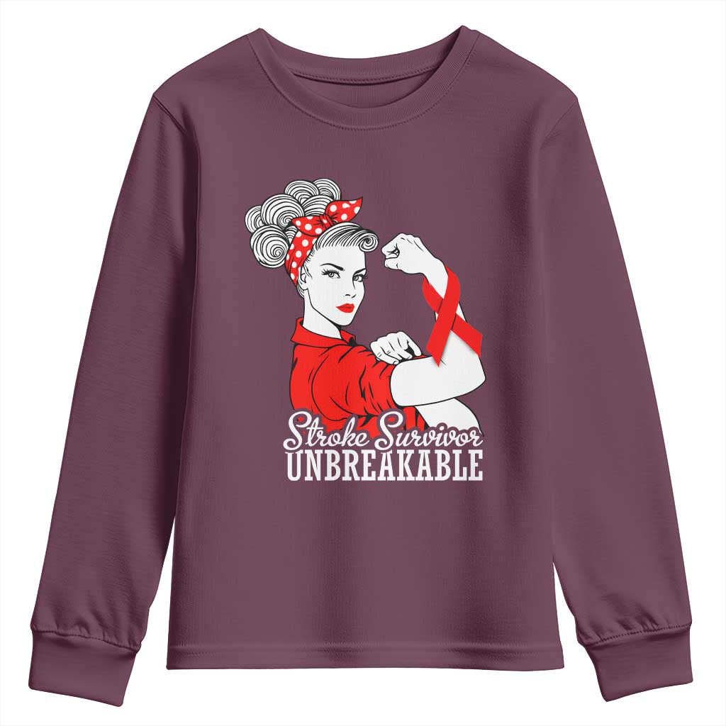 Stroke Survivor Unbreakable Youth Sweatshirt Stroke Awareness Gift TS11 Maroon Print Your Wear