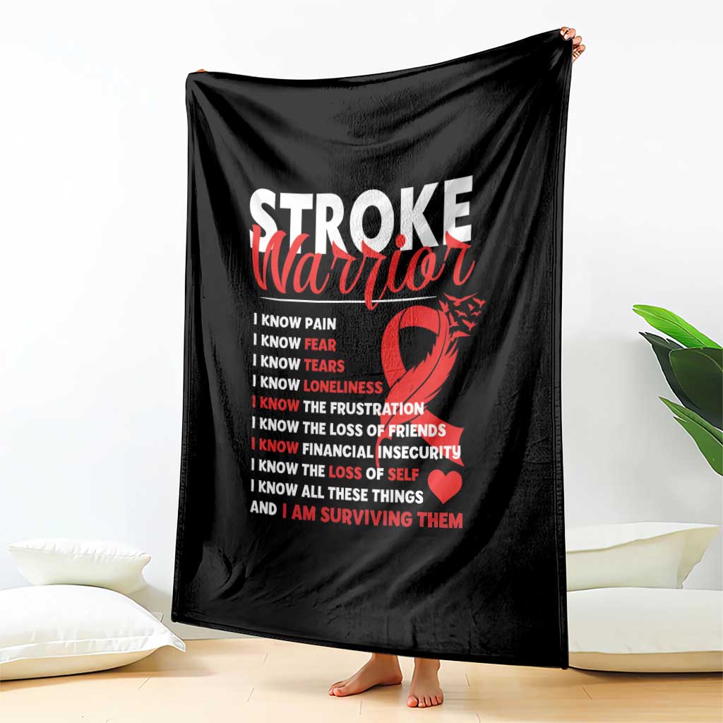 Stroke Warrior Throw Blanket I Know Pain Fear Feather Red Ribbon TS11 Print Your Wear