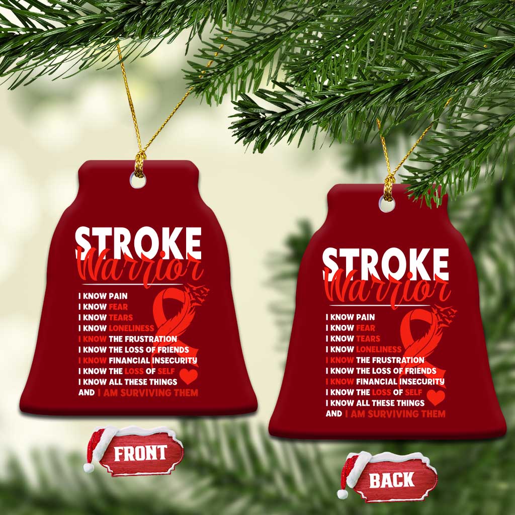 Stroke Warrior Ceramic Ornament I Know Pain Fear Feather Red Ribbon TS11 Print Your Wear