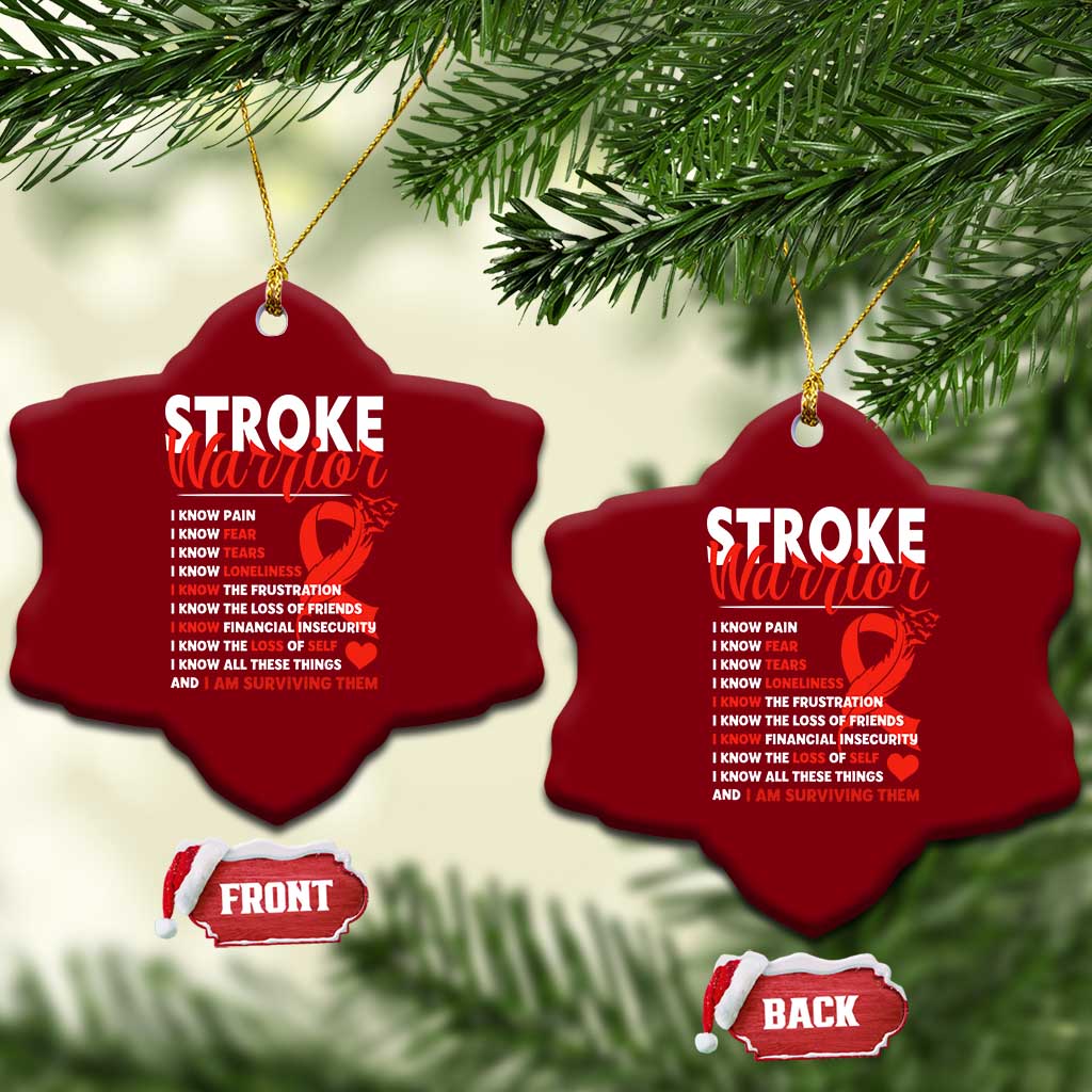 Stroke Warrior Ceramic Ornament I Know Pain Fear Feather Red Ribbon TS11 Print Your Wear