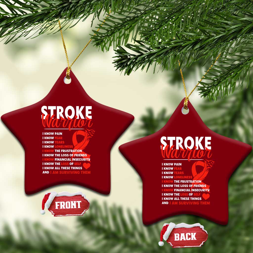 Stroke Warrior Ceramic Ornament I Know Pain Fear Feather Red Ribbon TS11 Print Your Wear
