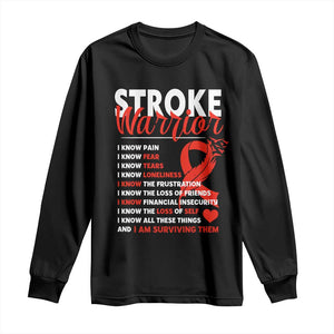 Stroke Warrior Long Sleeve Shirt I Know Pain Fear Feather Red Ribbon TS11 Black Print Your Wear